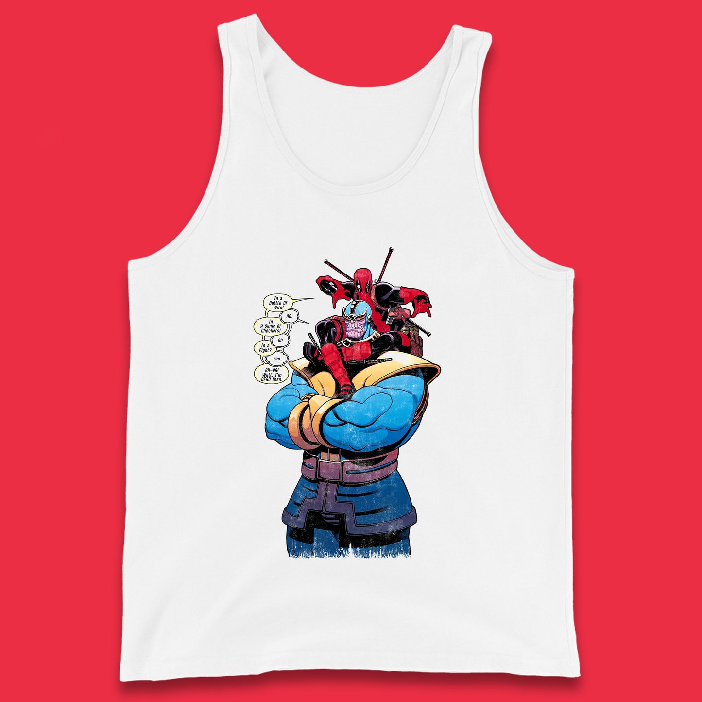 Marvel Comics Deadpool Minibus 3 Deadpool VS Thanos Comic Book Fictional Character Tank Top