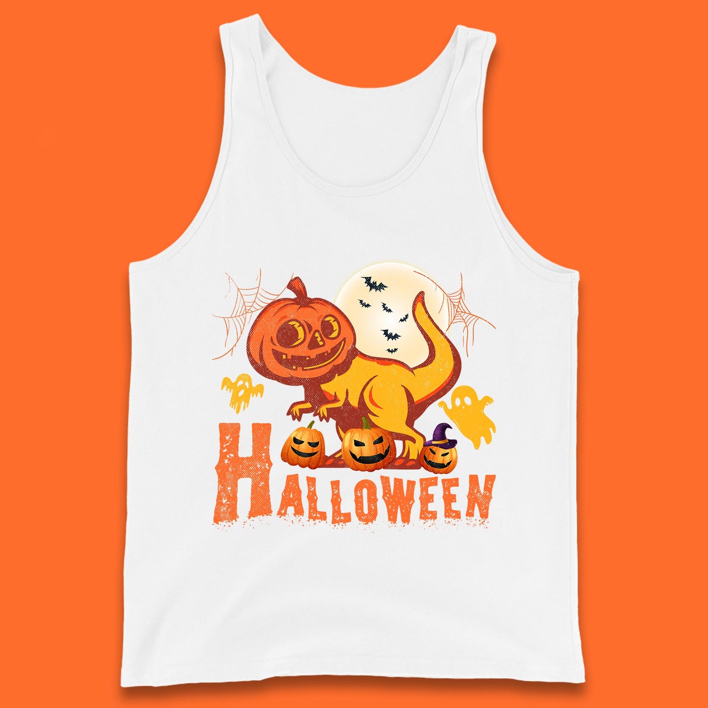 Halloween Dinosaur Jack O Lantern T-Rex Funny Dino Pumpkin Scary Boo and Bats Festive Costume Tank Top