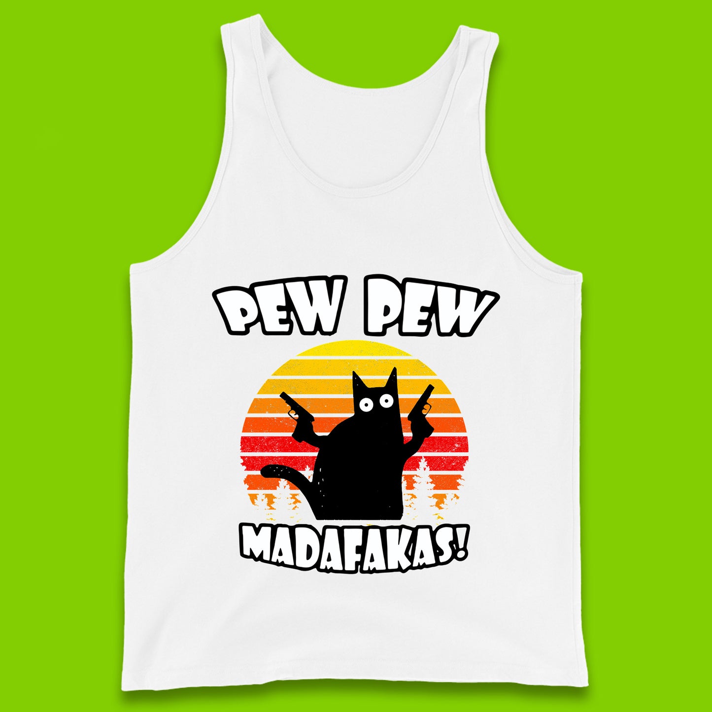 Pew Pew Madafakas Funny Joke Retro Vintage Cat Gun Pistol Kitty Pew Pew Cat Meme Tank Top