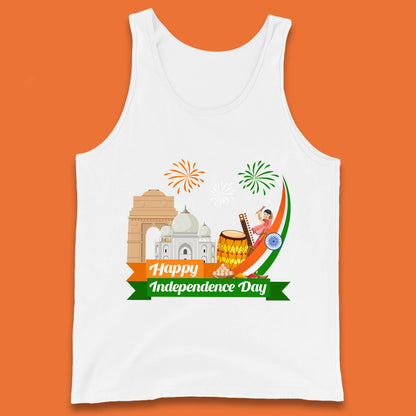 Happy India Independence Day 15th August Patriotic Indian Flag India Architectural Landmarks Tank Top