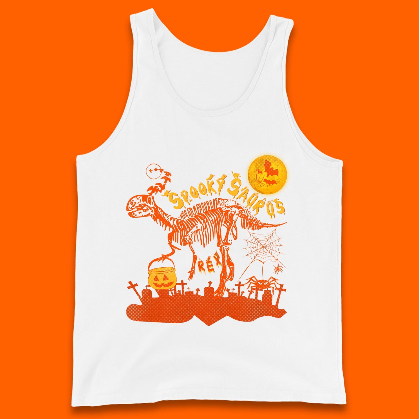 Spooky Saurus Rex Halloween Dinosaur Skeleton T-Rex Scary Pumpkin Tank Top