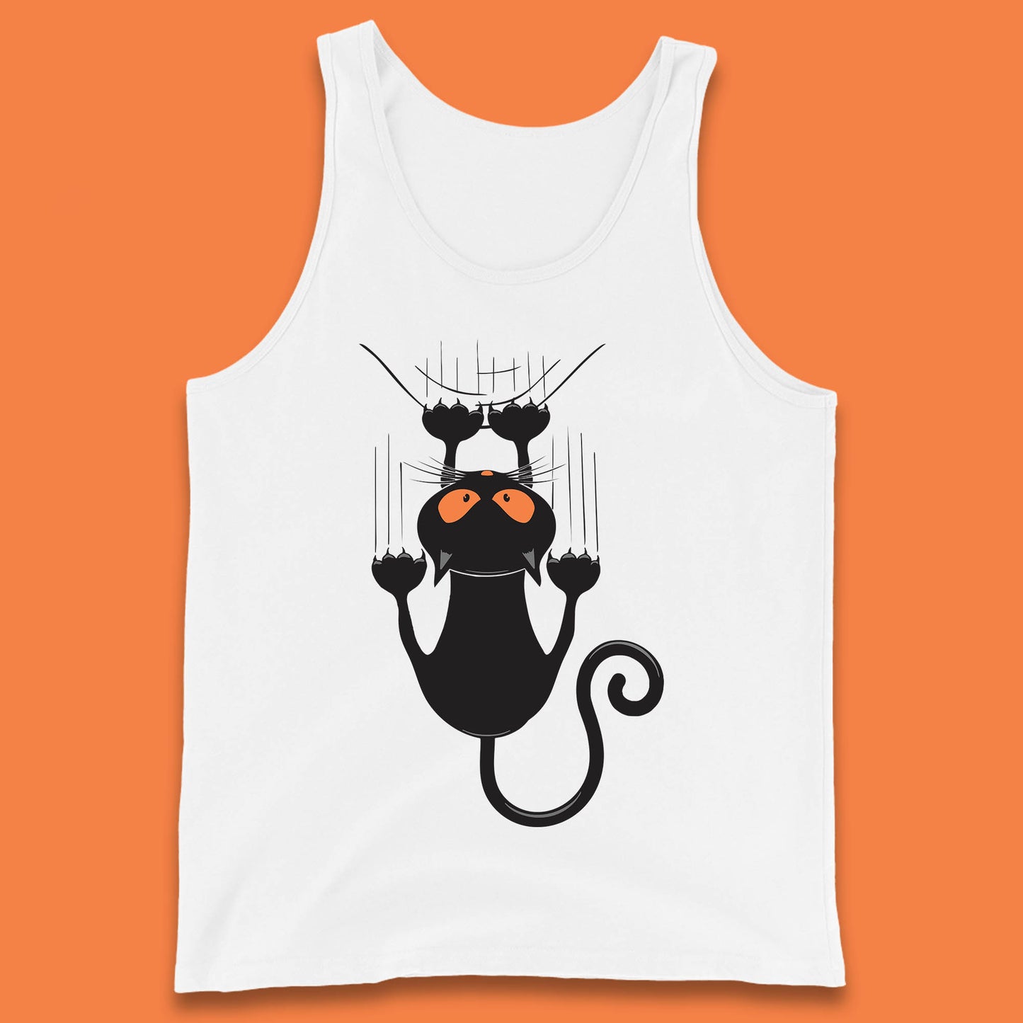 Black Cat Cartoon Scratching Climbing Wall Halloween Horror Scary Black Cat Spooky Season Tank Top