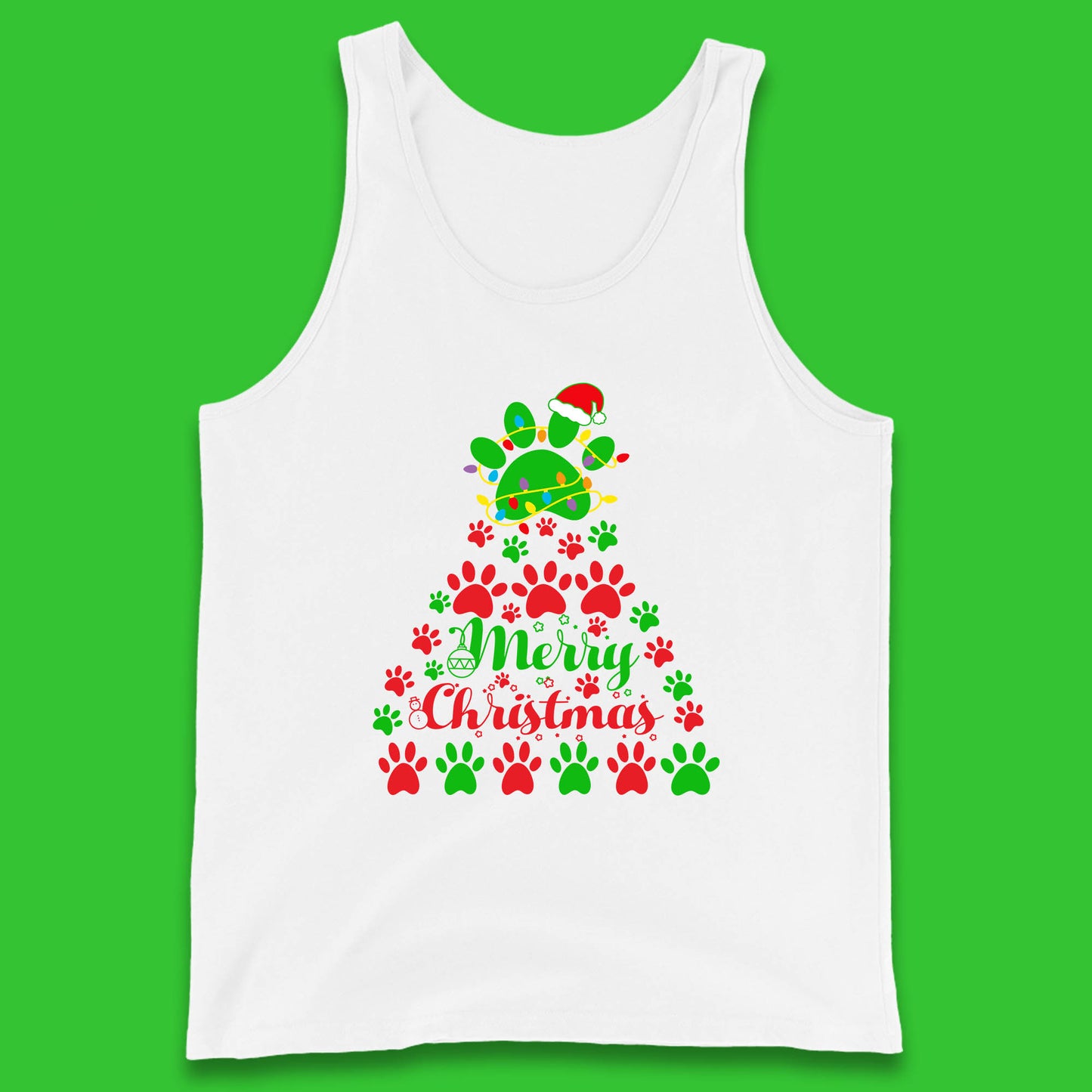 merry christmas paws tree tank top