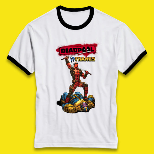 Marvel Comics Deadpool VS Thanos The Ultimate Face Off Comic Book Fictional Characters Ringer T Shirt