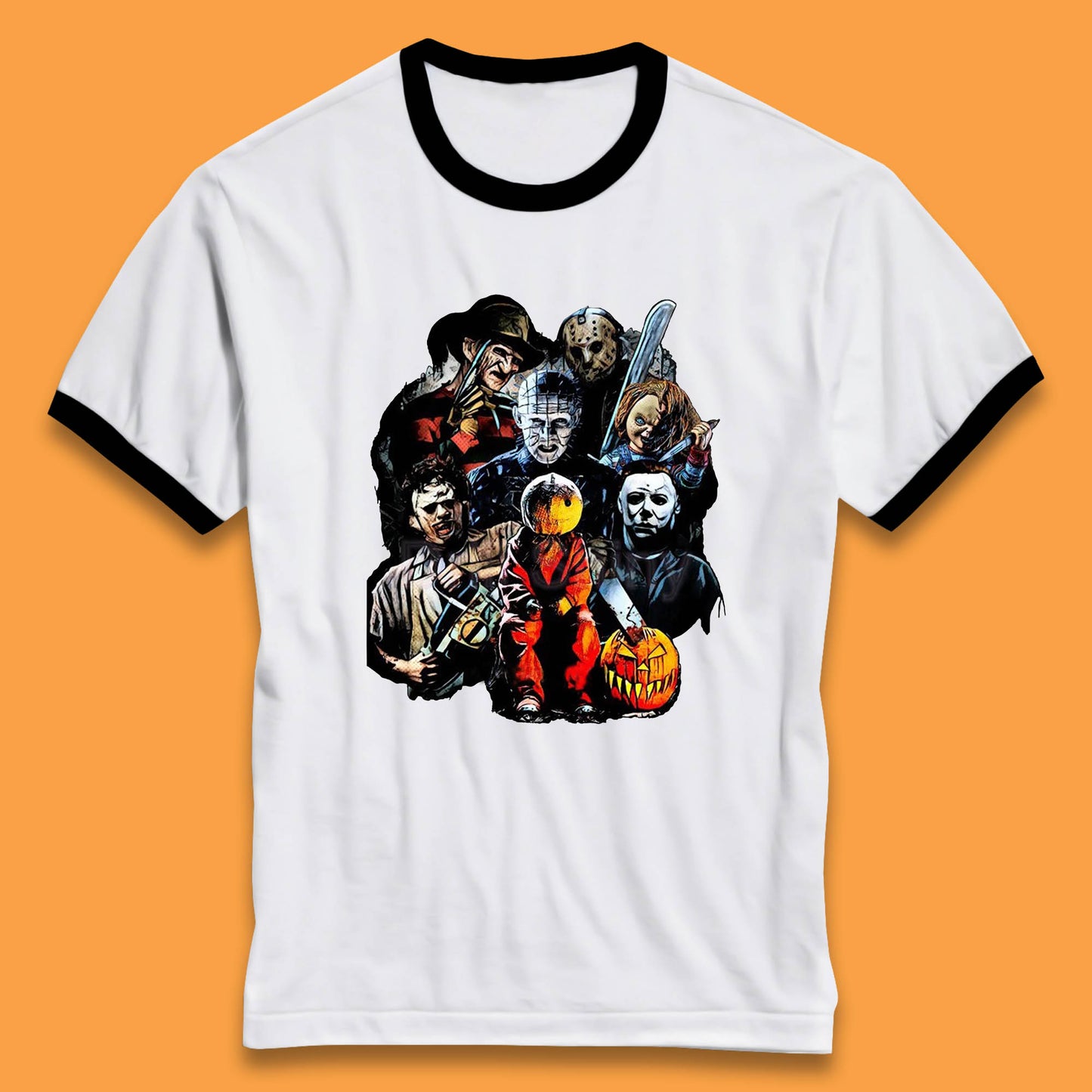 Halloween Horror Movie Characters Friends Halloween Villians Serial Killers Ringer T Shirt