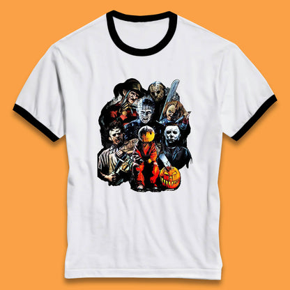 Halloween Horror Movie Characters Friends Halloween Villians Serial Killers Ringer T Shirt