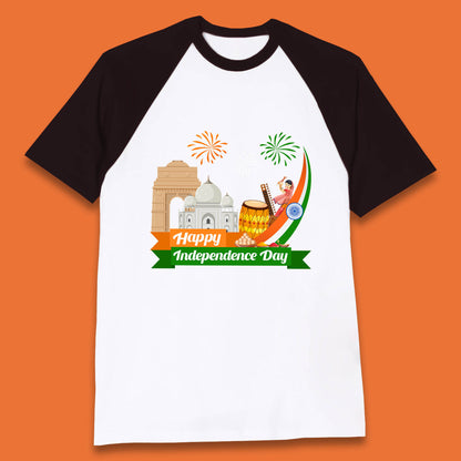 Happy India Independence Day 15th August Patriotic Indian Flag India Architectural Landmarks Baseball T Shirt