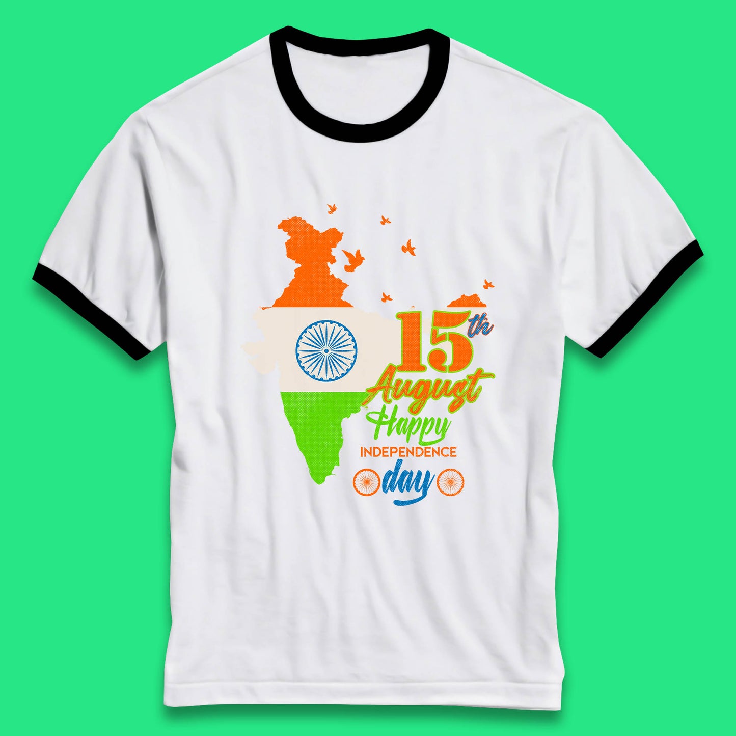 15th August India Happy Independence Day Patriotic Indian Map Flag Ringer T Shirt