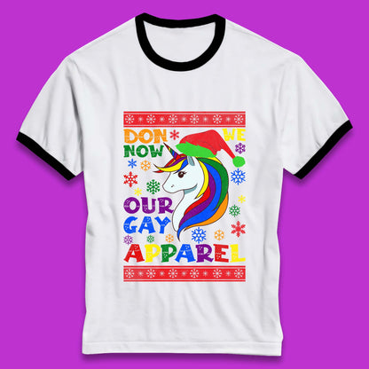 LGBT Rainbow Unicorn Christmas Ringer T-Shirt