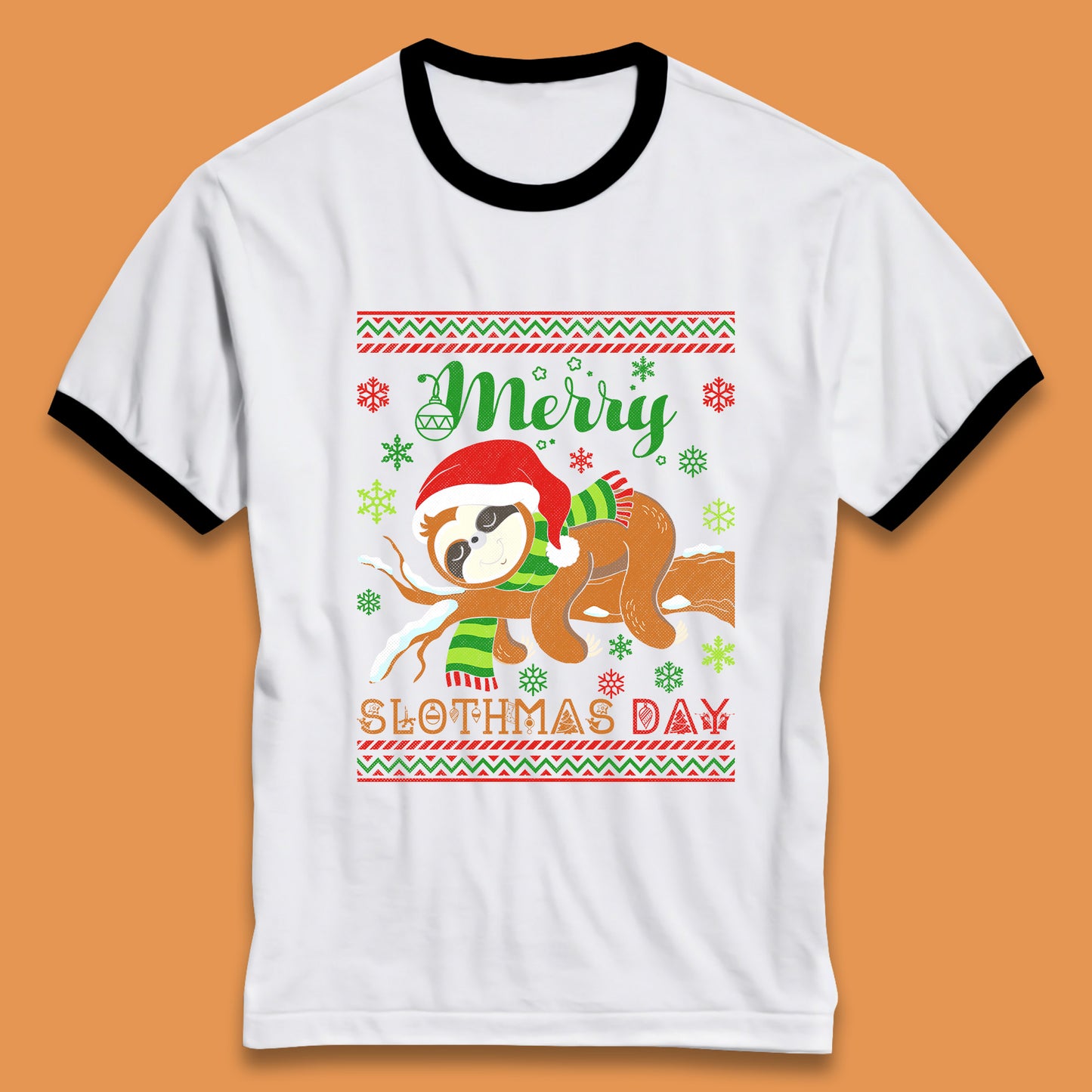 Merry Slothmas Day Christmas Santa Sloth Lovers Xmas Holiday Celebration Ringer T Shirt