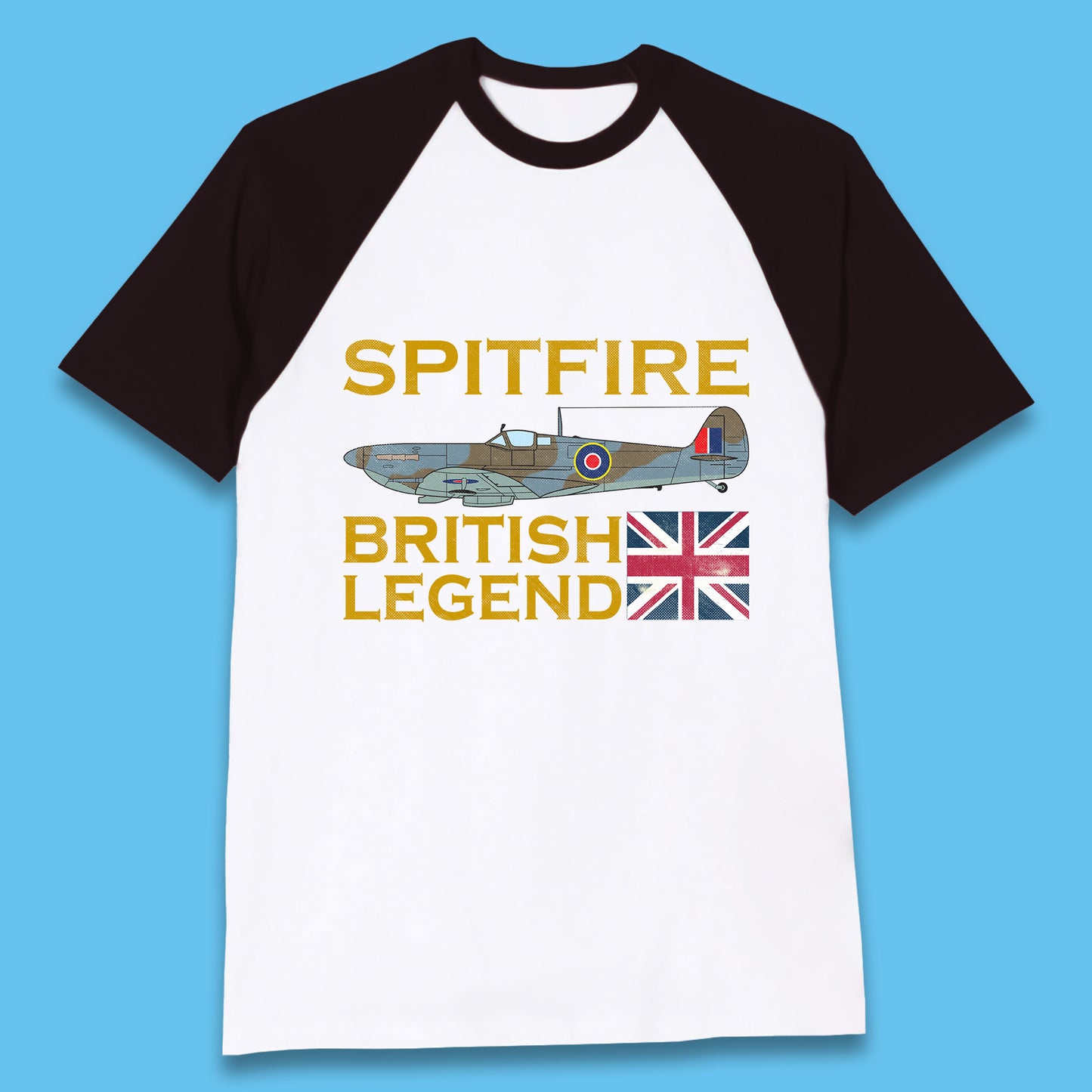 Supermarine Spitfire British Legend Fighter Aircraft Royal Air Force Spitfire WW2 Remembrance Day Baseball T Shirt