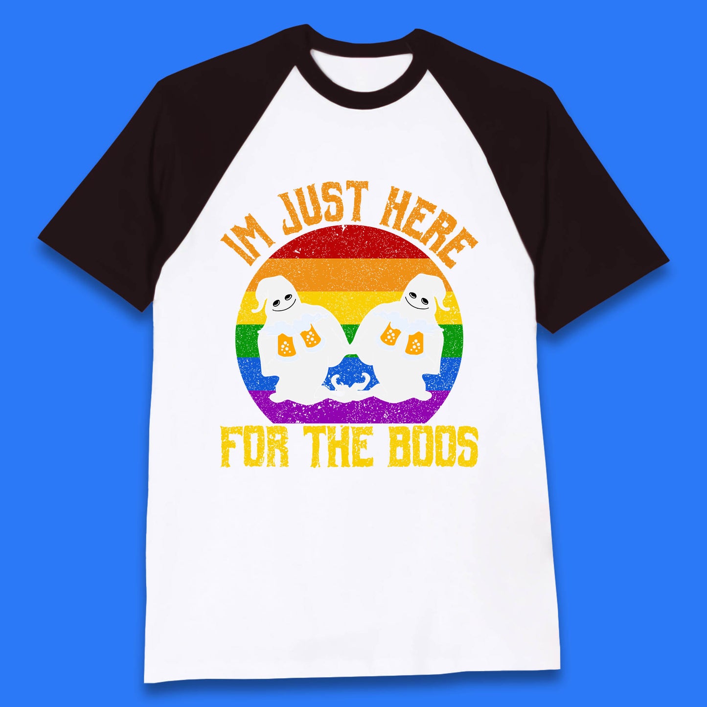 Halloween I Just Here For The Boos Gay Boo Ghosts Drinking Beer LGBTQ Pride Beer Baseball T Shirt