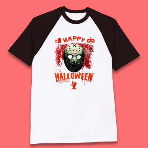 Happy Halloween Jason Voorhees Face Mask Halloween Friday The 13th Horror Movie Baseball T Shirt