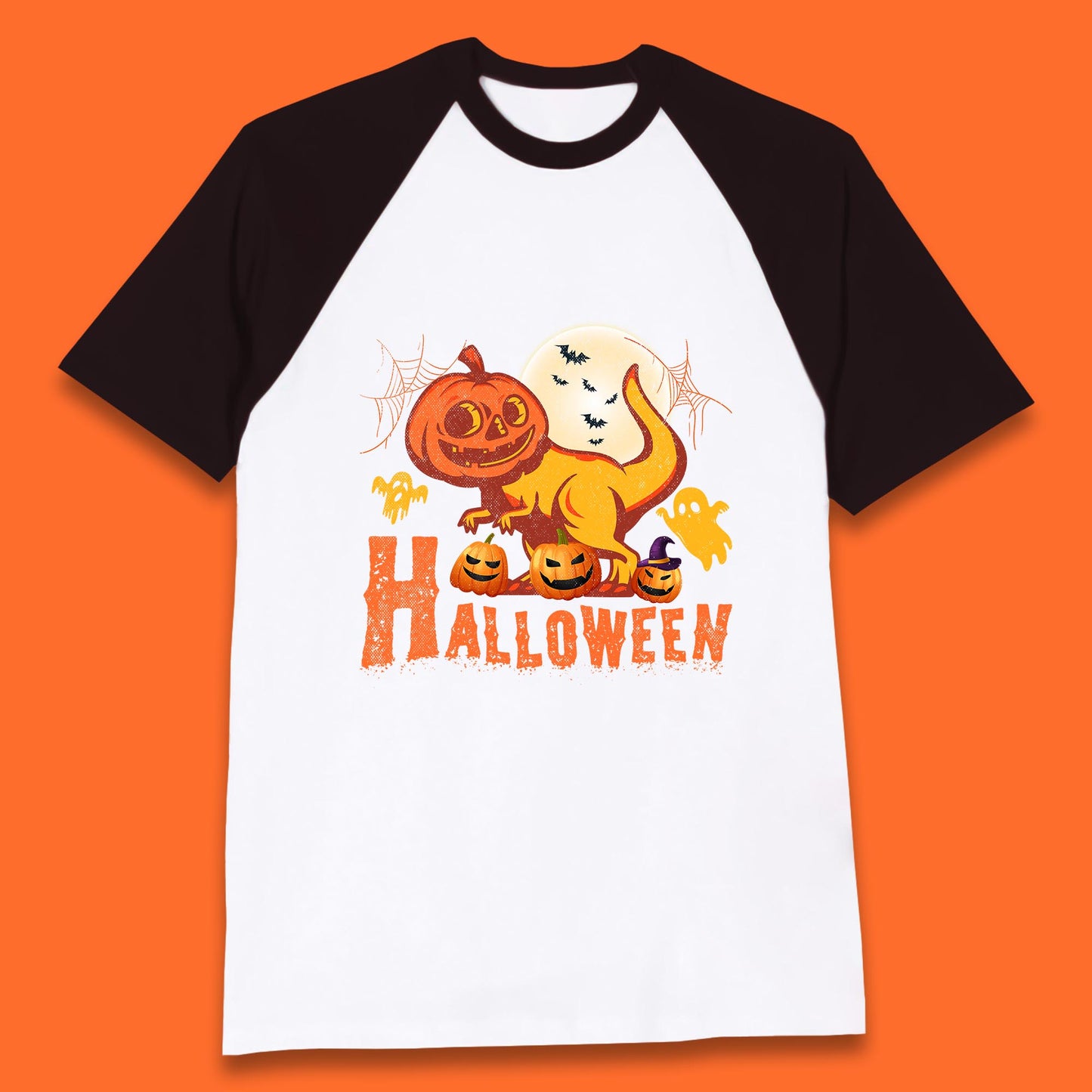 Halloween Dinosaur Jack O Lantern T-Rex Funny Dino Pumpkin Scary Boo and Bats Festive Costume Baseball T Shirt