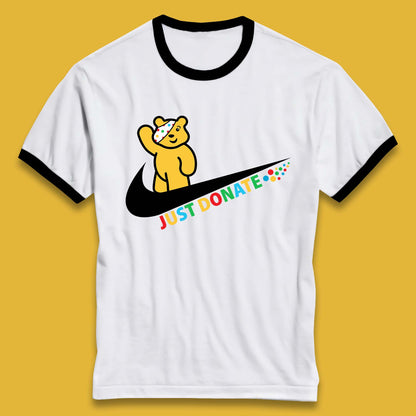 Just Donate Spotty Pudsey Bear Children In Need Fundraising Pudsey Bear Ringer T Shirt