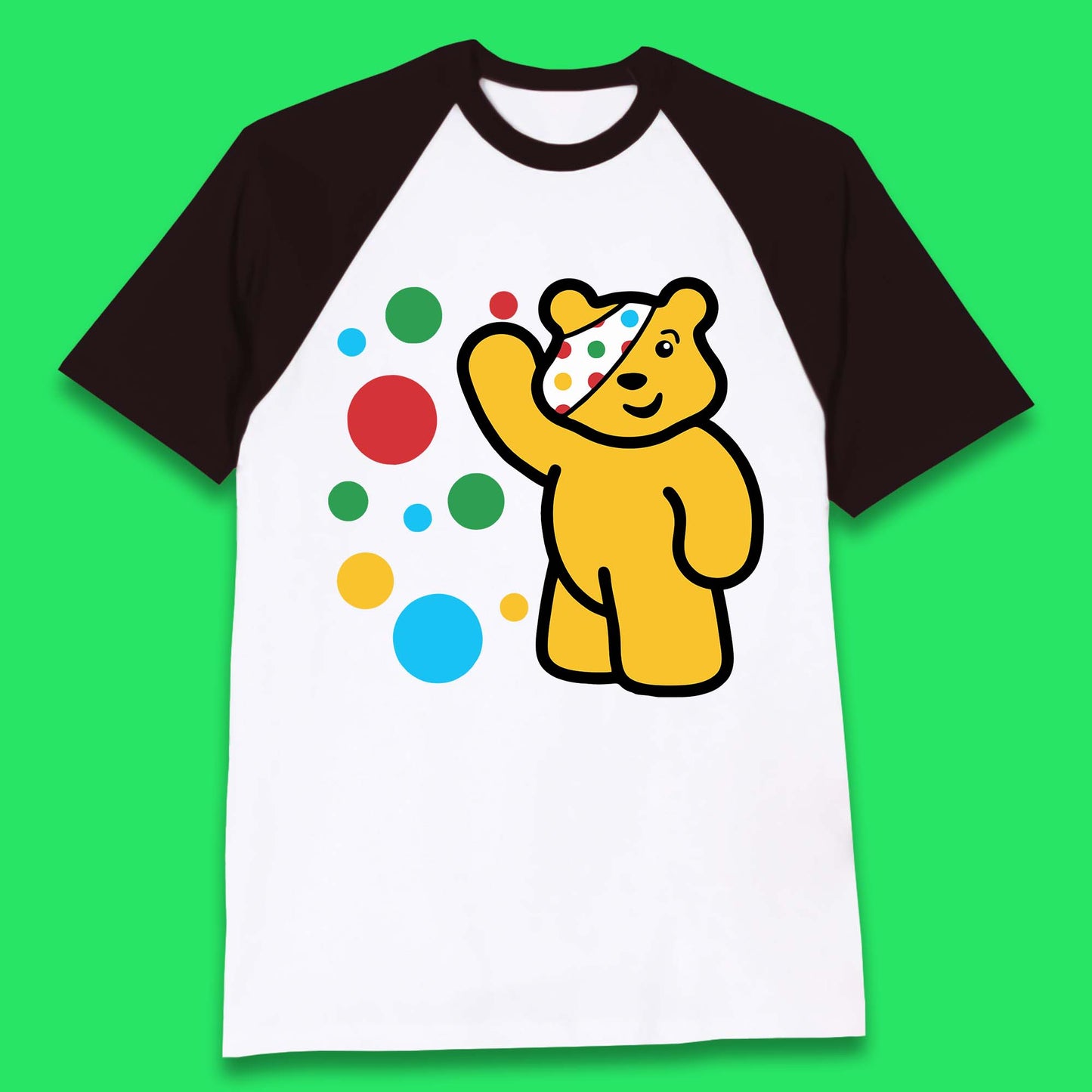 Spotty Pudsey Bear Hand Waving Dotty Spot Fundraising Children In Need Spotty Bear Spotty Day Baseball T Shirt