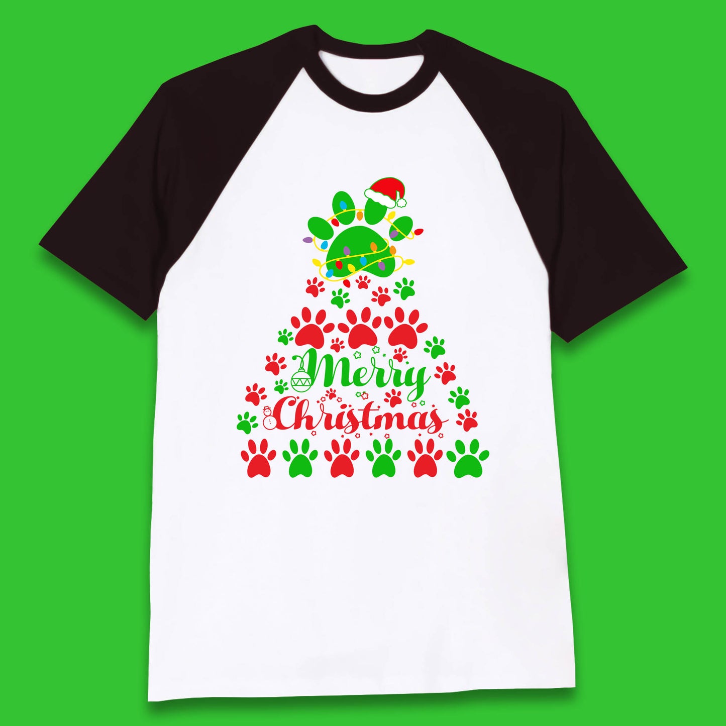 merry christmas paws tree baseball t shirt