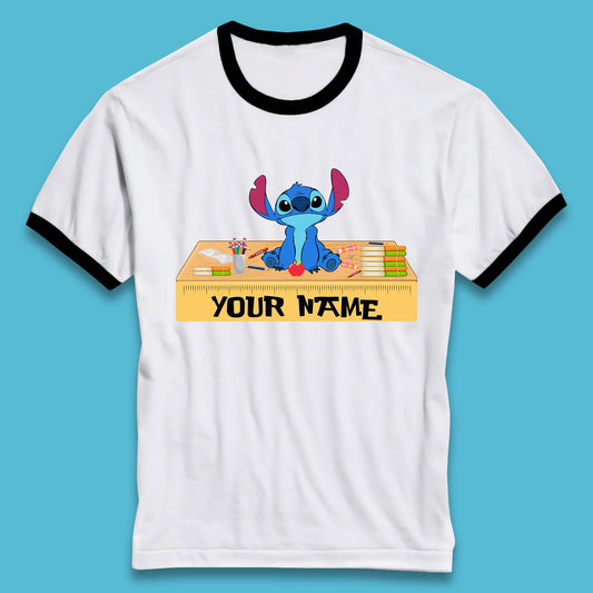 Personalised Disney Stitch Welcome Back To School Your Name Lilo & Stitch School First Day Of School Ringer T Shirt