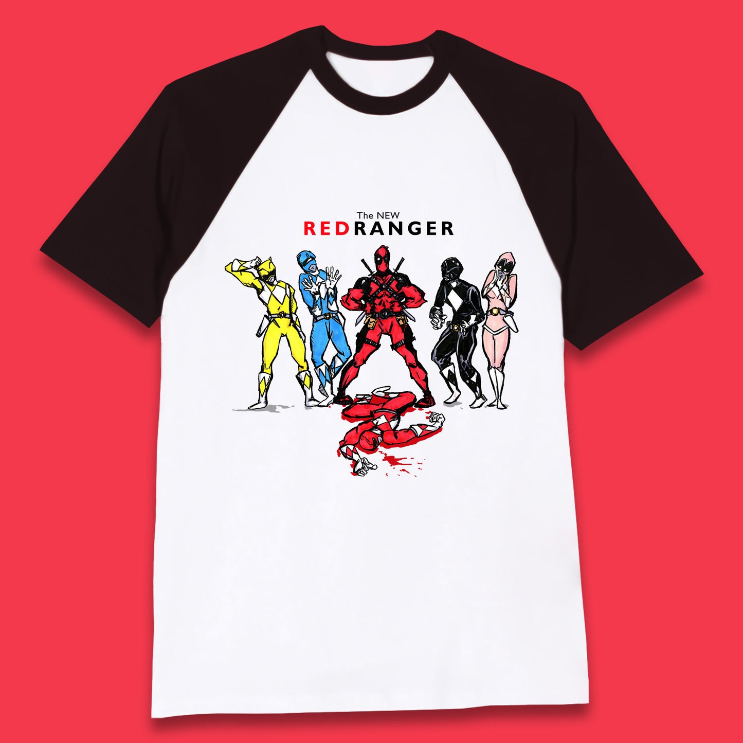 The New Red Ranger Deadpool (Marvel Comics) Vs Red Ranger (Power Rangers) Superhero Baseball T Shirt