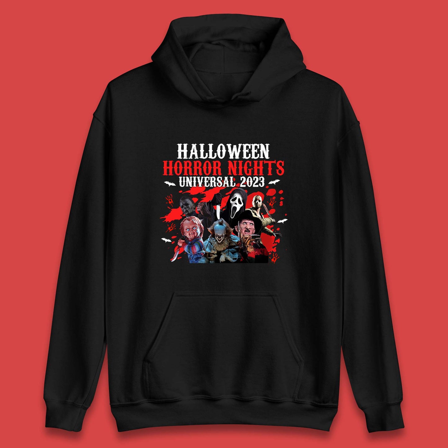 Halloween Horror Nights Universal 2023 Halloween Horror Movie Characters Friends Halloween Serial Killers Unisex Hoodie