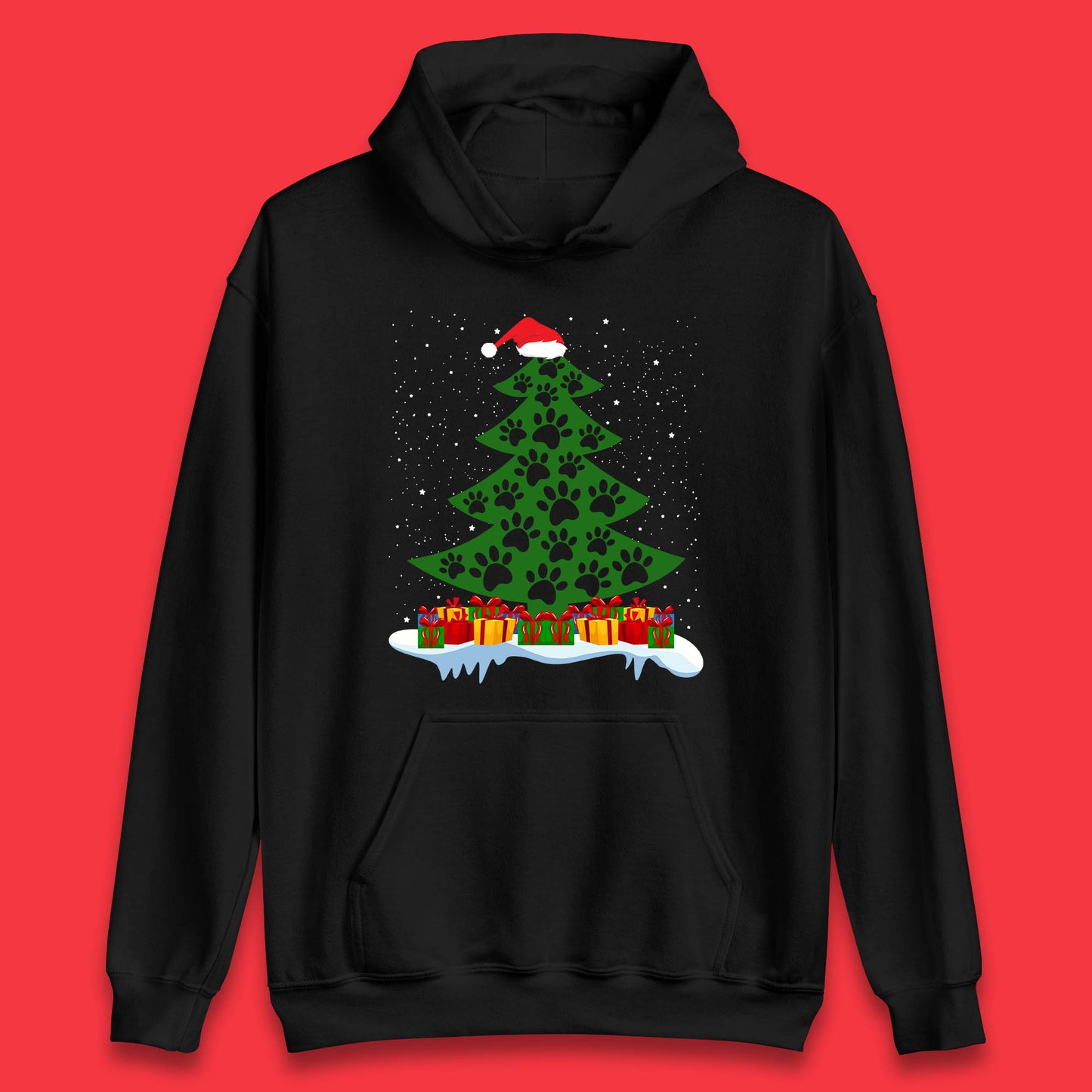 christmas tree with paw prints of dogs hoodie