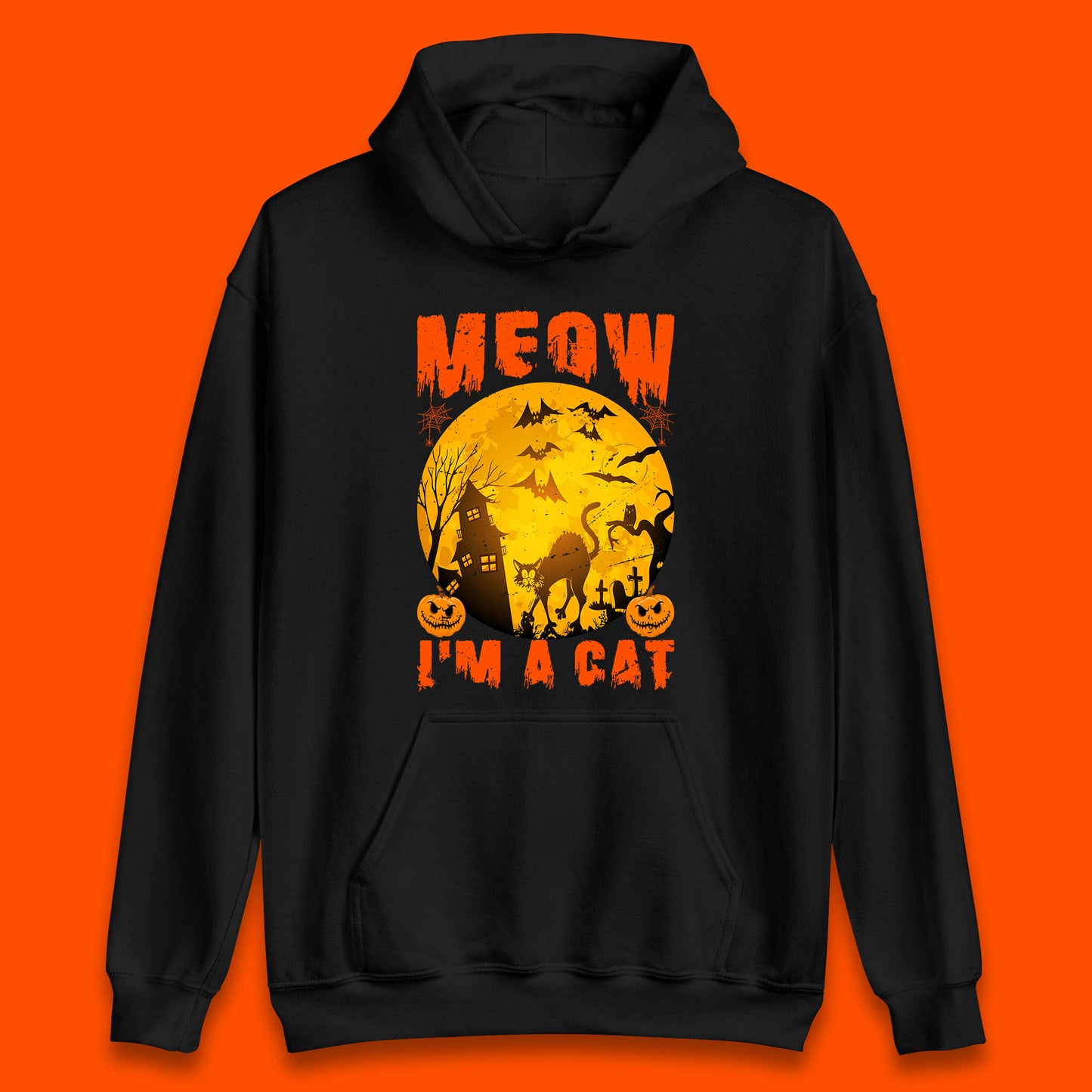 Meow I'm A Cat Halloween Black Cat Horror Scary Haunted House Unisex Hoodie