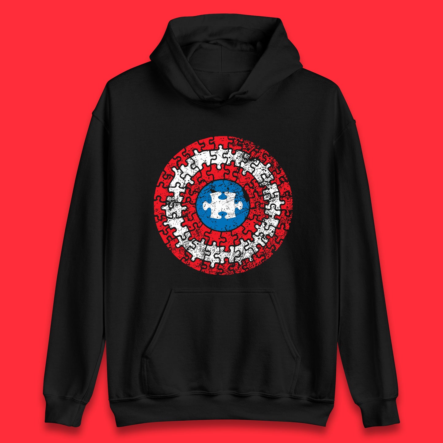 Marvel Avengers Captain America Autism Puzzle Superhero Shield Autism Awareness Gift Marvel Superhero Unisex Hoodie