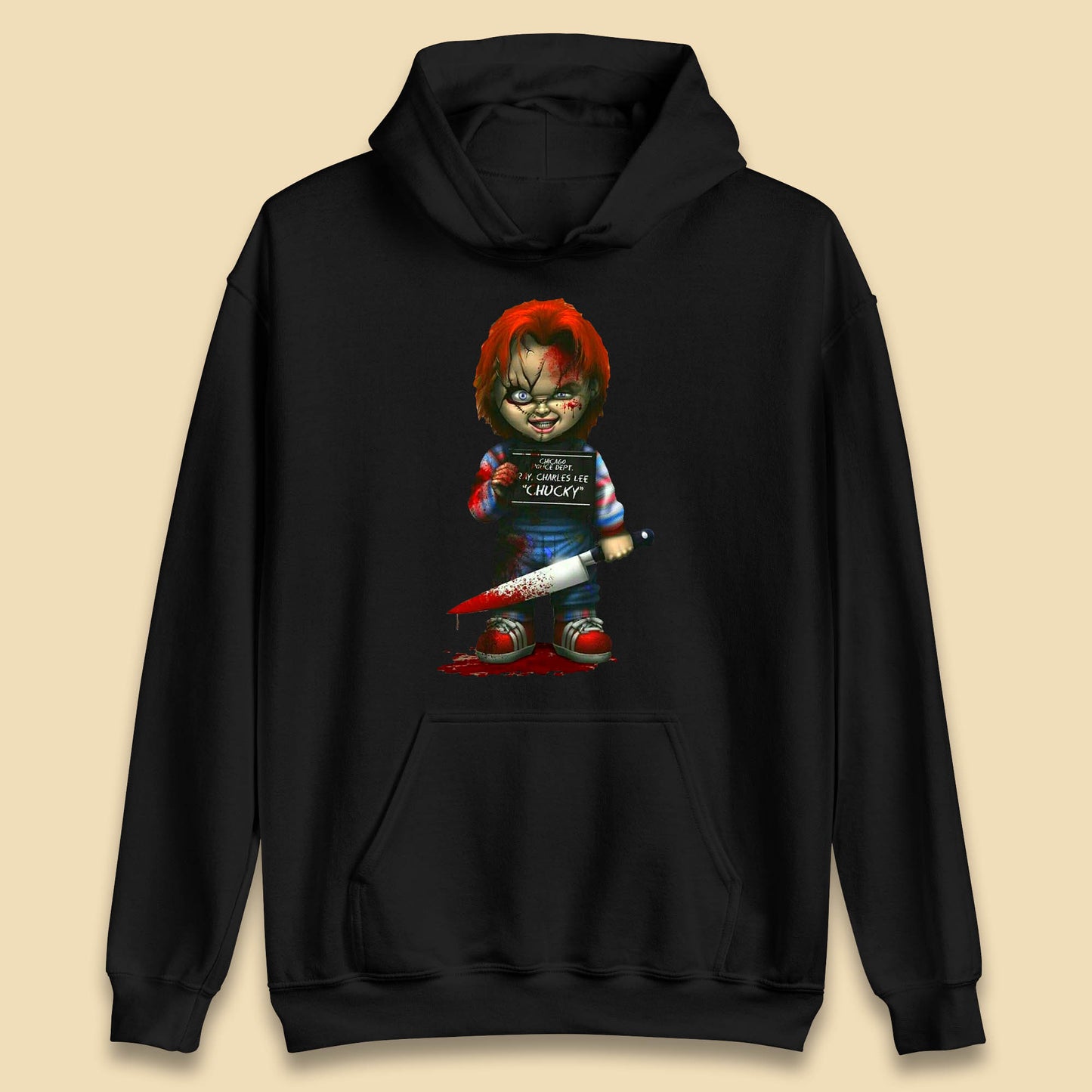 Chucky Mug Shot Chicago Police Dept Ray Charles Lee Chucky Halloween Horror Movie Unisex Hoodies