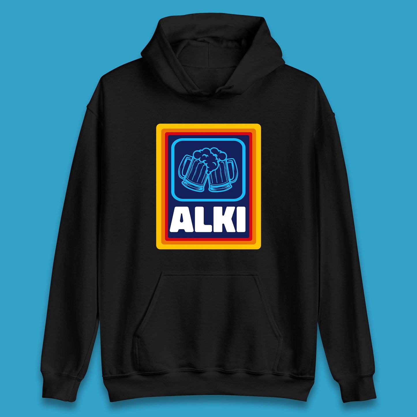 Alki Aldi Drink Pub Beer Joke Funny Parody Novelty Gift Unisex Hoodie