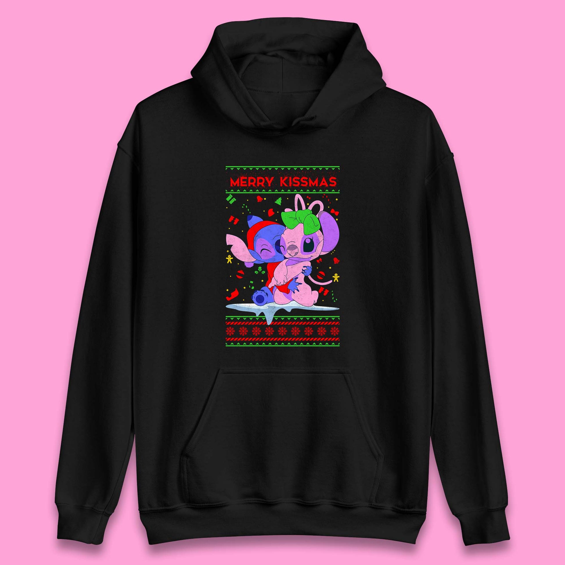 merry kissmas disney stitch and angel hoodie