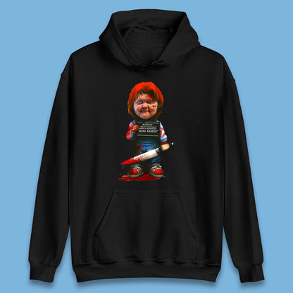 Chucky Mug Shot Russian Police Dept Hasbulla Magomedov Chucky Mini Khabib Inspired Halloween Horror Movie Good Guy Chucky Unisex Hoodies