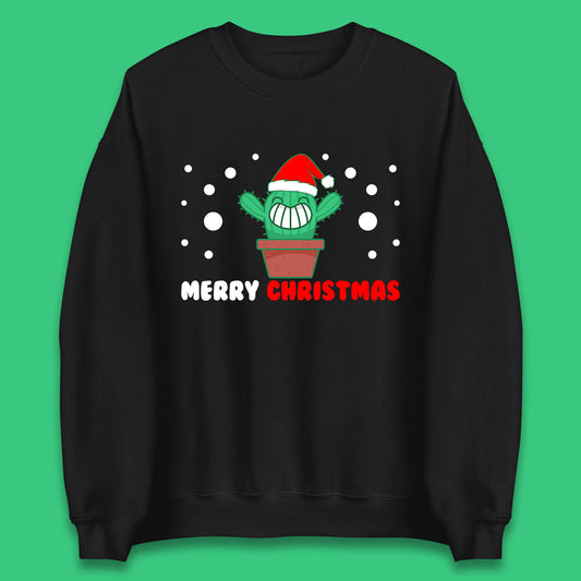 merry christmas little cactus with santa hat sweatshirt