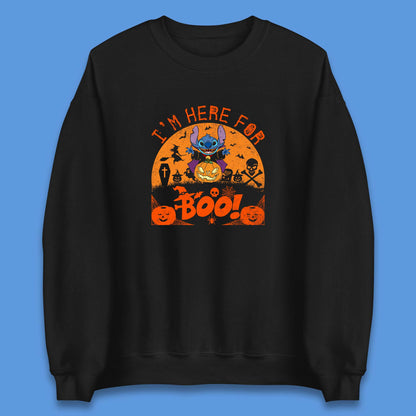 I'm Here For The Boo Disney Stitch Disney Halloween Pumpkin Devil Stitch Horror Scary Lilo & Stitch Unisex Sweatshirt