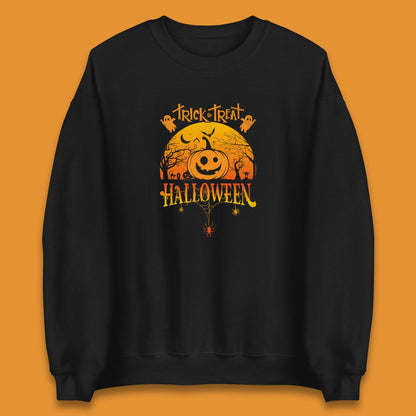 Trick Or Treat Halloween Pumpkin Haunted Trees Scary Spooky Season Unisex Sweatshirt