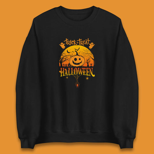 Trick Or Treat Halloween Pumpkin Haunted Trees Scary Spooky Season Unisex Sweatshirt