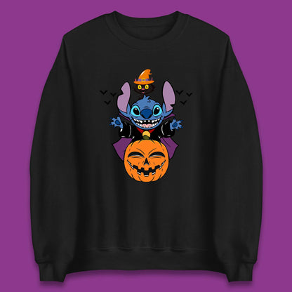 Disney Halloween Pumpkin Devil Stitch With Black Cat Horror Scary Disney Lilo & Stitch Unisex Sweatshirt