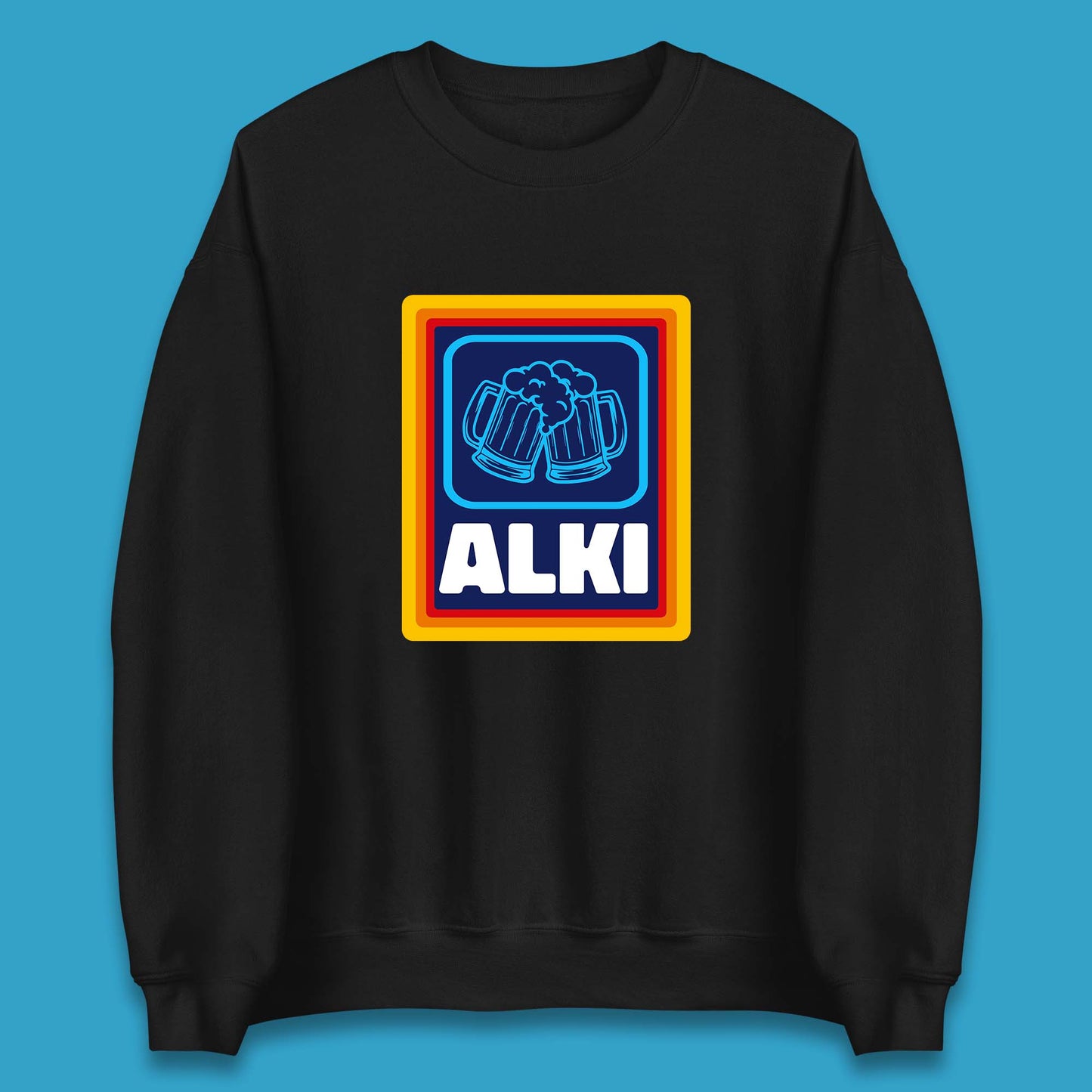 Alki Aldi Drink Pub Beer Joke Funny Parody Novelty Gift Unisex Sweatshirt