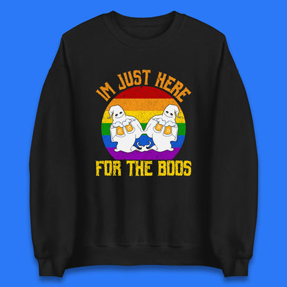 Halloween I Just Here For The Boos Gay Boo Ghosts Drinking Beer LGBTQ Pride Beer Unisex Sweatshirt