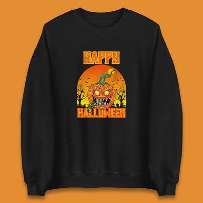 Happy Halloween Zombie Monster Pumpkin Jack-o-lantern Spooky Season Unisex Sweatshirt