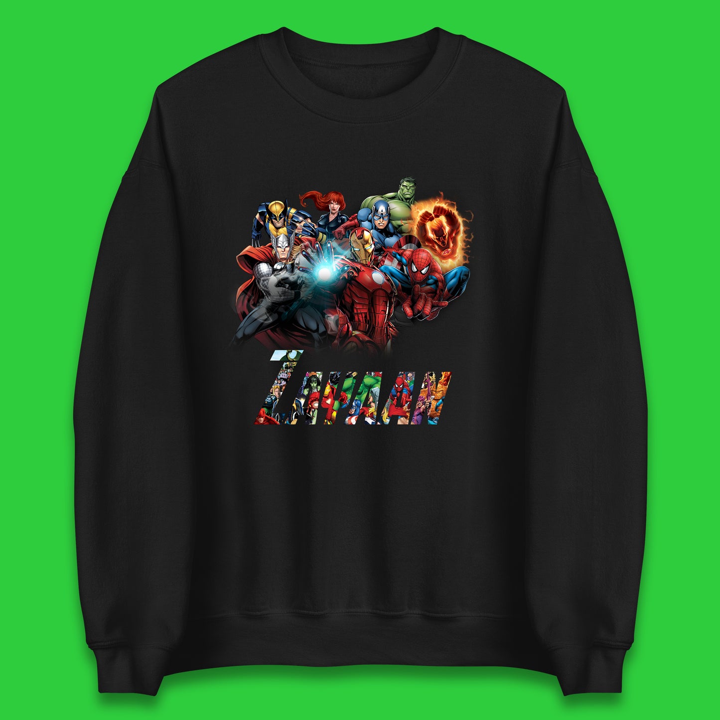 Personalised Marvel Avengers Super Heroes Movie Characters Spider Man, Black Widow, Hulk, Iron Man, Thor, Captain America Avengers Squad Unisex Sweatshirt