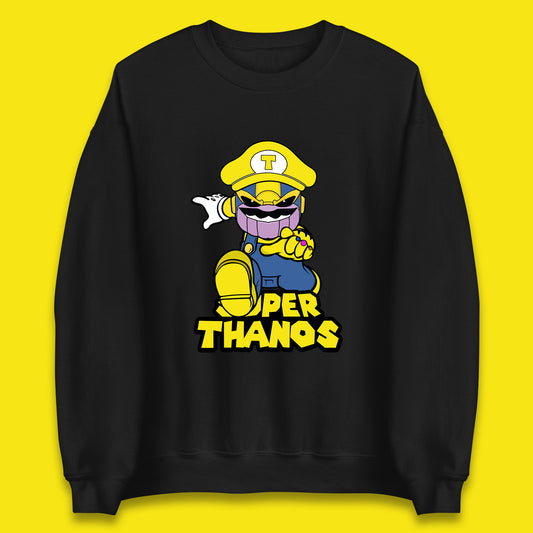 Super Thanos Marvel Infinity Gauntlet Super Mario Spoof Marvel Nintendo Game Series Wario Thanos Fictional Character Unisex Sweatshirt