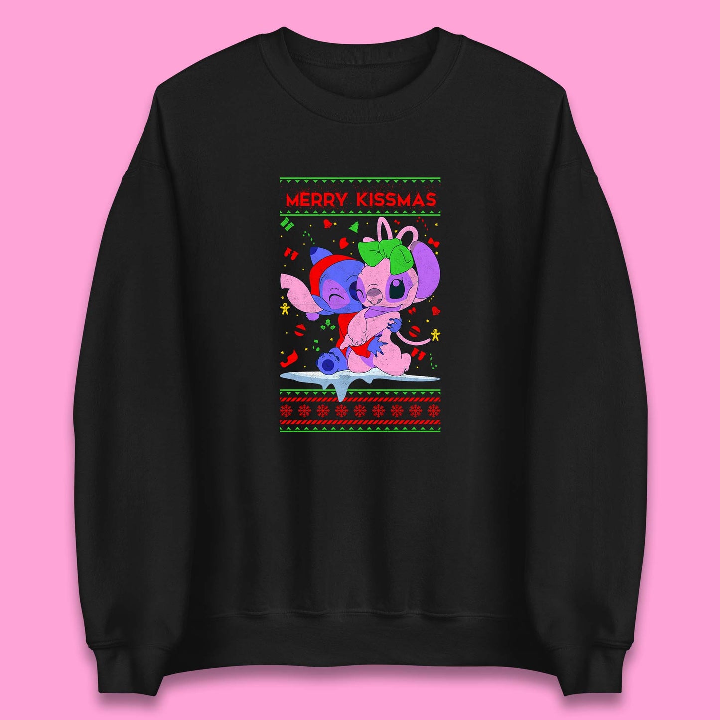 merry kissmas disney stitch and angel sweatshirt