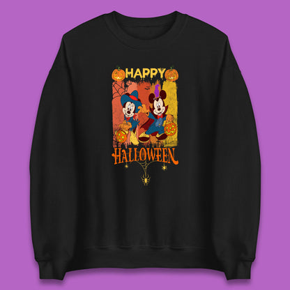 Happy Halloween Disney Witch Mickey Mouse Minnie Mouse Horror Scary Disneyland Trip Unisex Sweatshirt