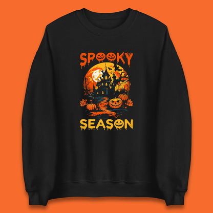 Spooky Season Happy Halloween Full Moon Dark Night Haunted House Unisex Sweatshirt