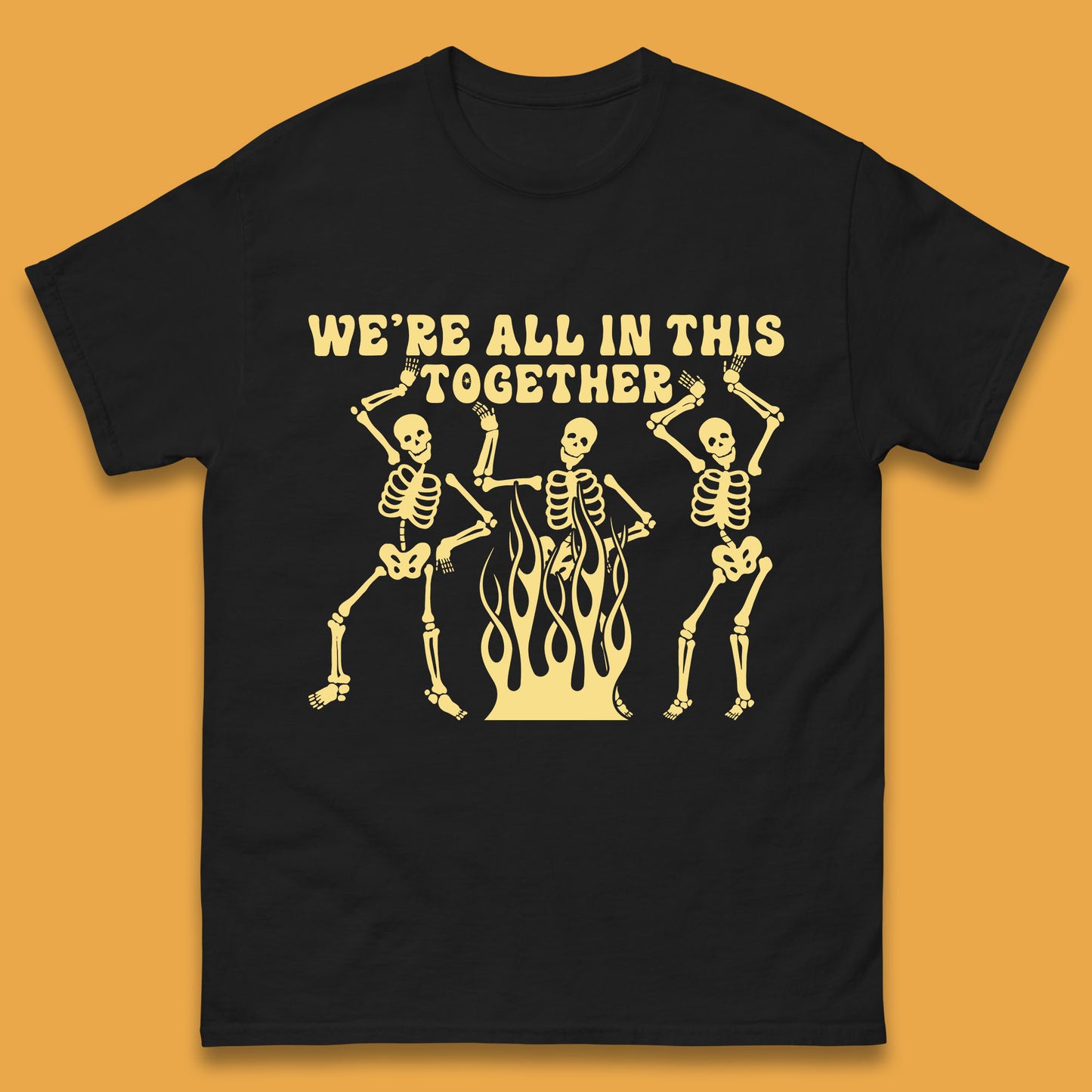 We're All In This Together Dancing Skeletons Halloween Day Spooky Season Mens Tee Top