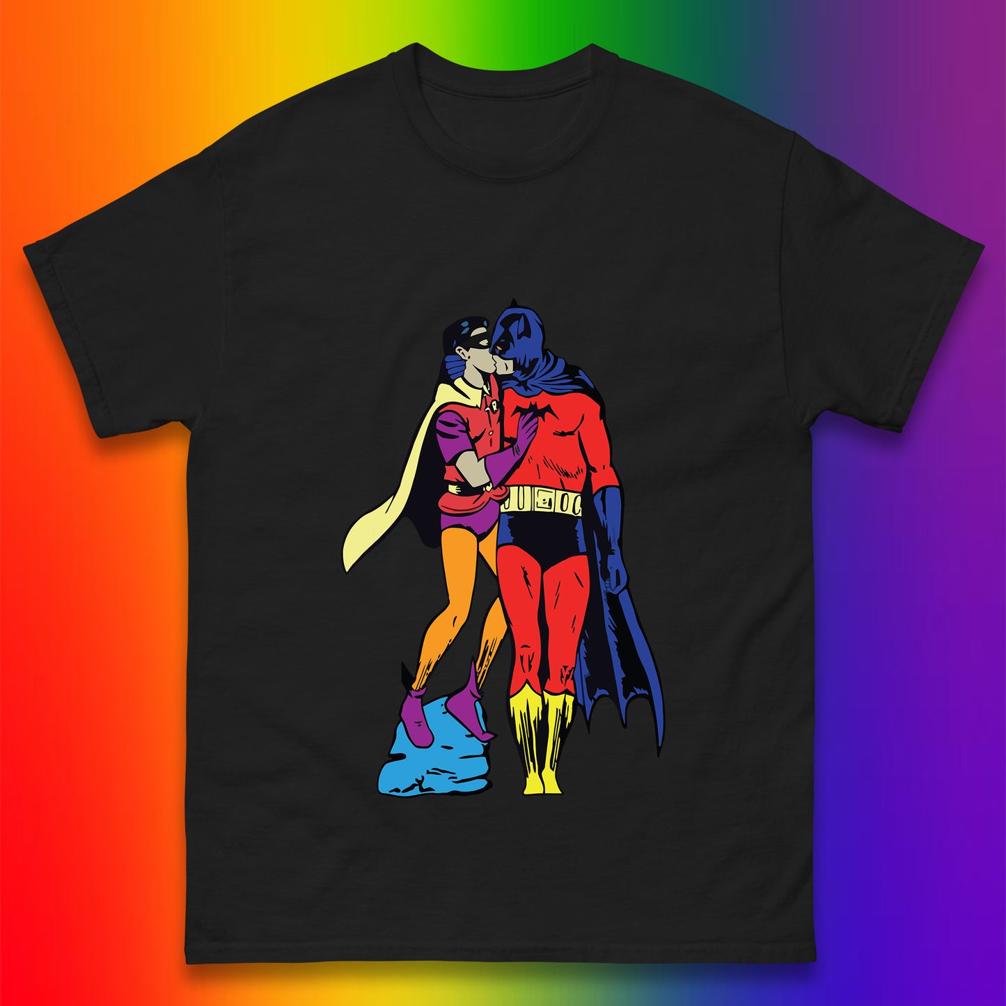 Batman X Robin Superhero Kiss Gay Pride LGBT Gay Bat Superheros Film DC Comics Mens Tee Top