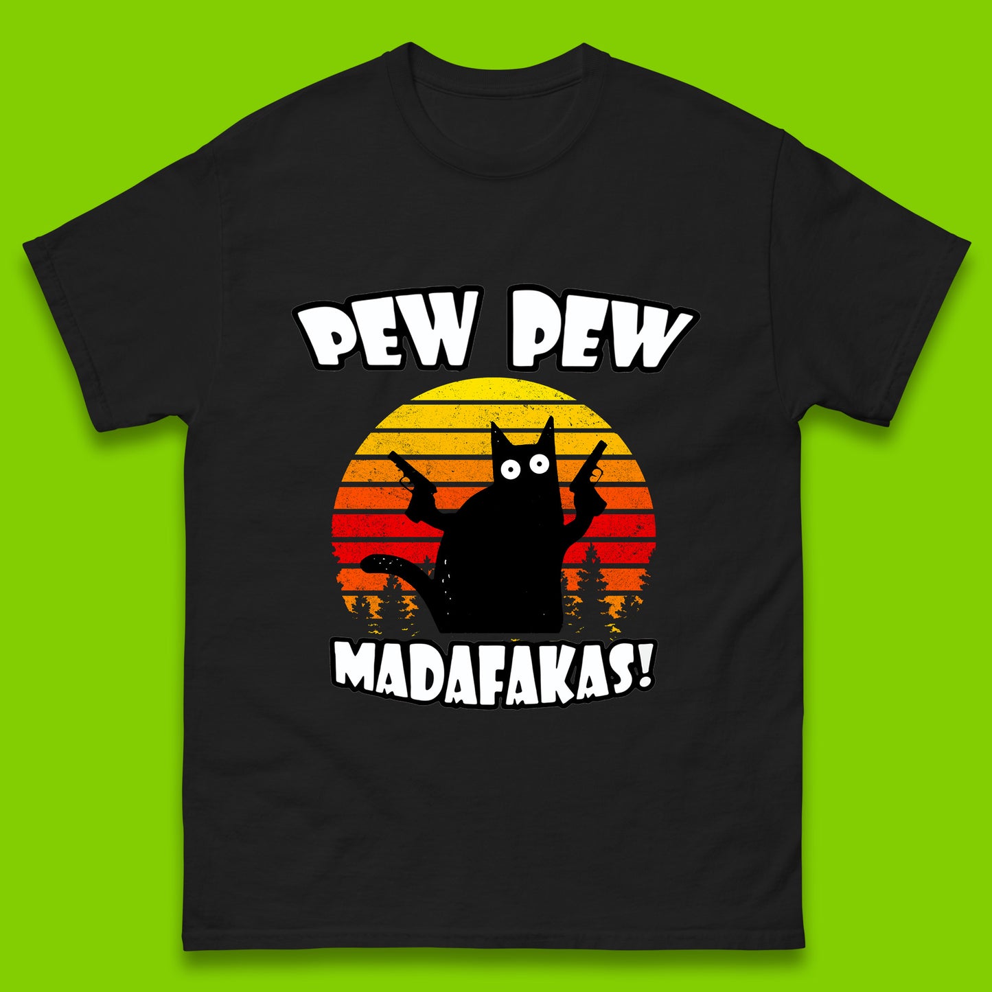 Pew Pew Madafakas Funny Joke Retro Vintage Cat Gun Pistol Kitty Pew Pew Cat Meme Mens Tee Top