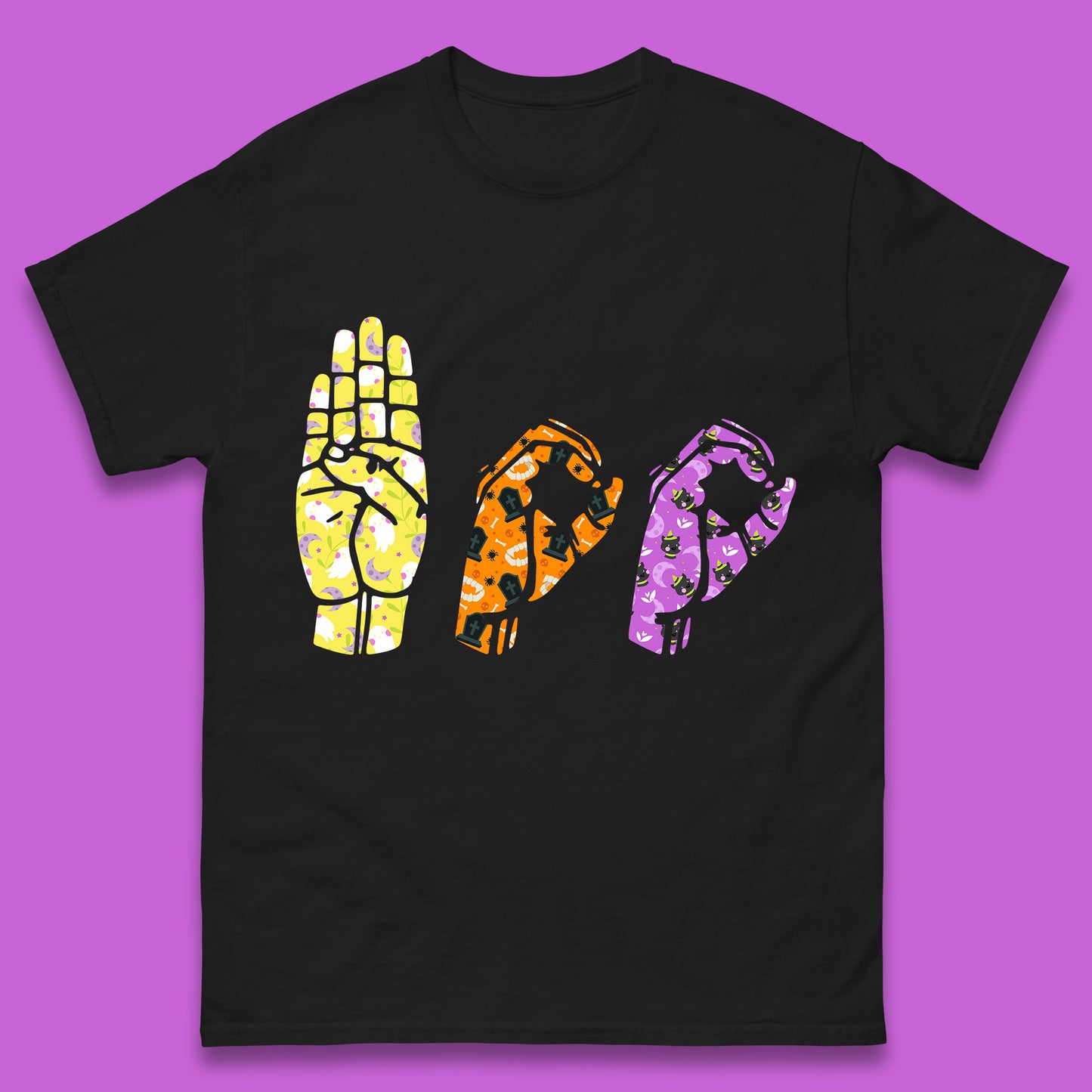 Halloween Hand Sign Language Boo Ghost American Sign Language Alphabet ASL Halloween Mens Tee Top