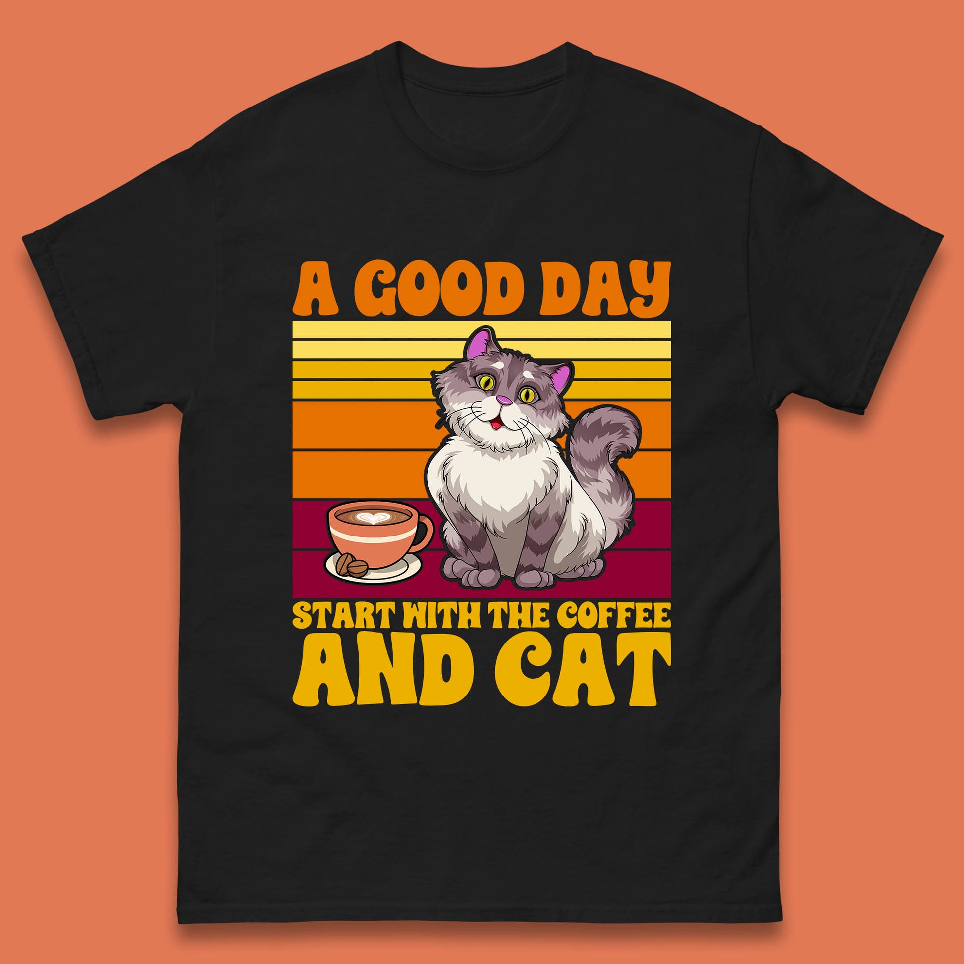 A Good Day Start With The Coffee And Cat  Mens T shirt