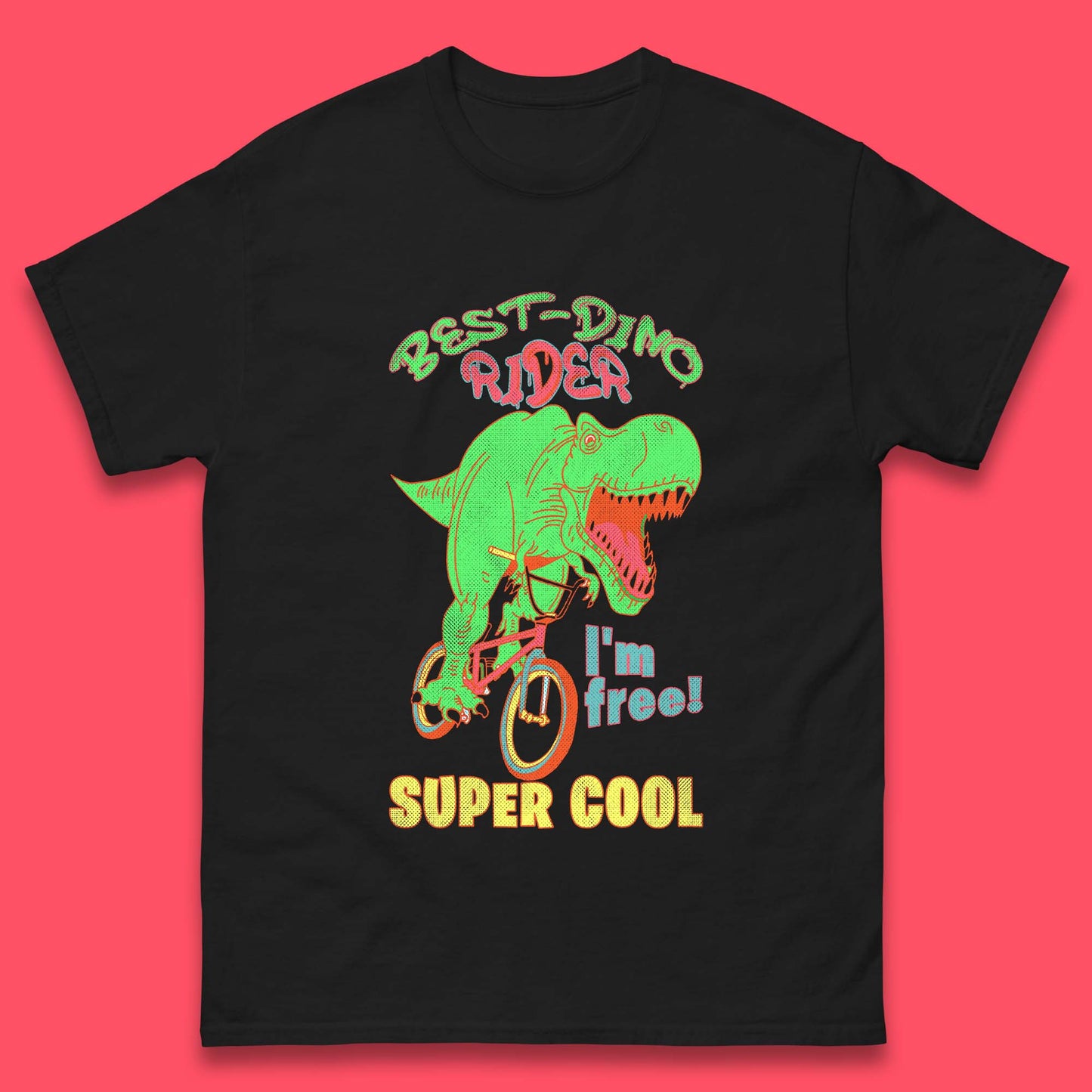 Dinosaur Riding Bicycle Mens T-Shirt